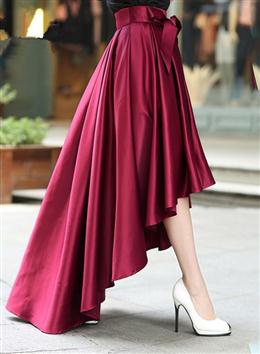 Picture of Pretty Women High Low Skirt With Belt, Burgundy Skirt, Women Skirts